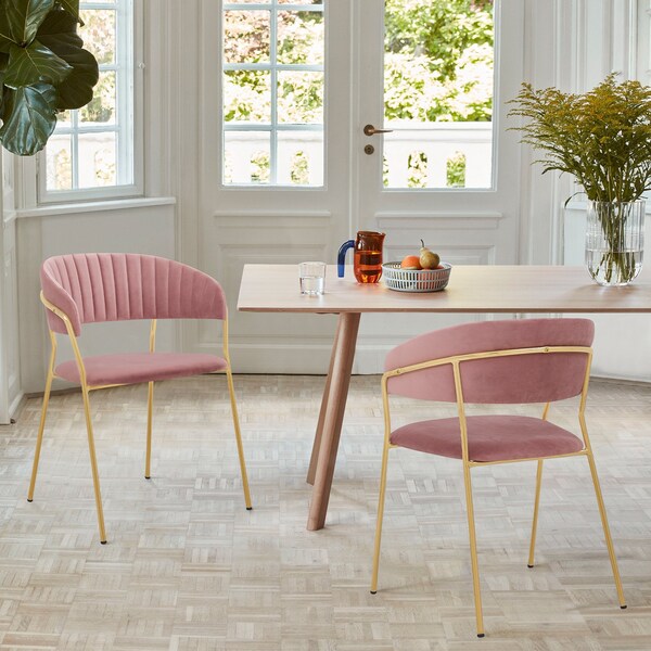 Armen Living Nara Modern Pink Velvet and Gold Metal Leg Dining Room Chairs - Set of 2 - LCNRSIGLPNK