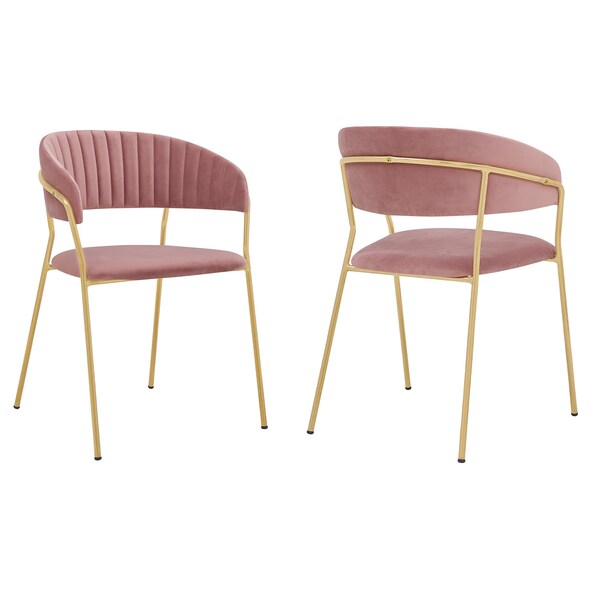 Armen Living Nara Modern Pink Velvet and Gold Metal Leg Dining Room Chairs - Set of 2 - LCNRSIGLPNK
