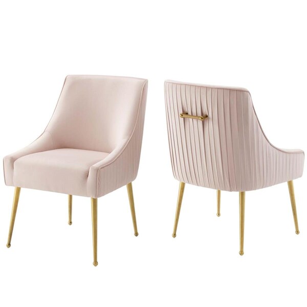 Modway Furniture Discern Pleated Back Upholstered Performance Velvet Dining Chair, Pink - Set of 2 - EEI-4149-PNK