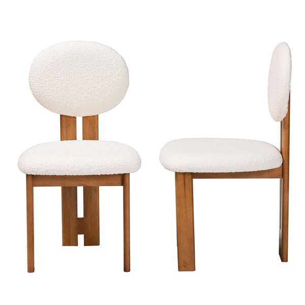 Baxton Studio Kacela Modern Japandi Cream Boucle Fabric and Walnut Brown Finished Wood 2-Piece Dining Chair Set, PR - 241-2PC-13433-ZORO