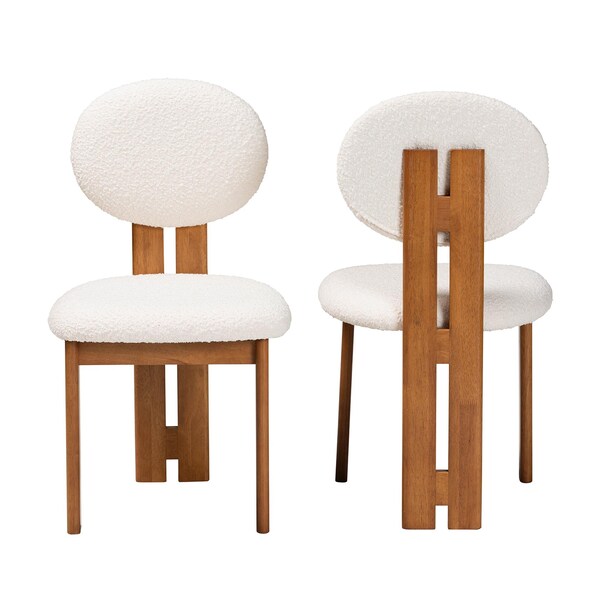 Baxton Studio Kacela Modern Japandi Cream Boucle Fabric and Walnut Brown Finished Wood 2-Piece Dining Chair Set, PR - 241-2PC-13433-ZORO