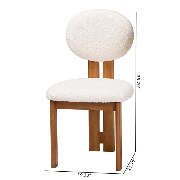 Baxton Studio Kacela Modern Japandi Cream Boucle Fabric and Walnut Brown Finished Wood 2-Piece Dining Chair Set, PR - 241-2PC-13433-ZORO