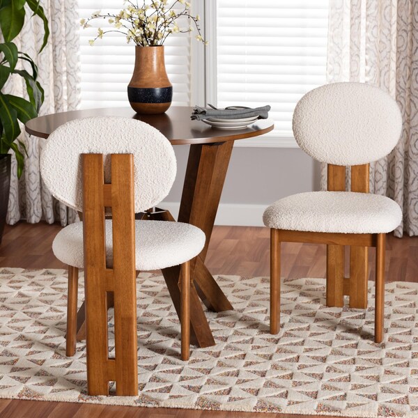Baxton Studio Kacela Modern Japandi Cream Boucle Fabric and Walnut Brown Finished Wood 2-Piece Dining Chair Set, PR - 241-2PC-13433-ZORO