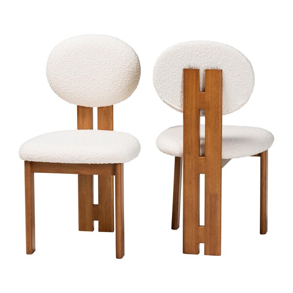 Baxton Studio Kacela Modern Japandi Cream Boucle Fabric and Walnut Brown Finished Wood 2-Piece Dining Chair Set, PR - 241-2PC-13433-ZORO