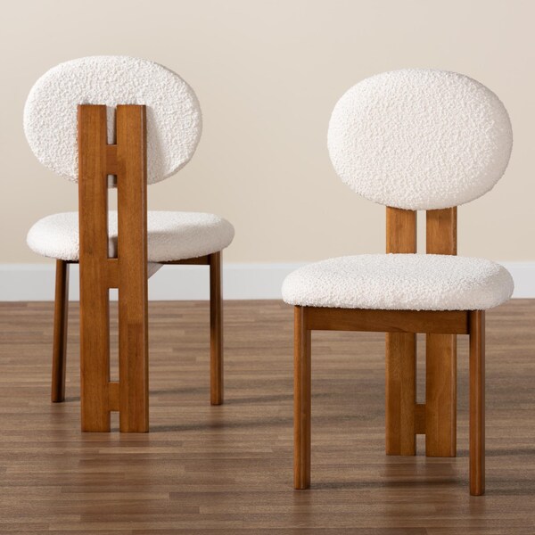 Baxton Studio Kacela Modern Japandi Cream Boucle Fabric and Walnut Brown Finished Wood 2-Piece Dining Chair Set, PR - 241-2PC-13433-ZORO