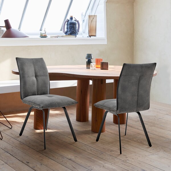 Armen Living Rylee Dining Room Accent Chair in Charcoal Fabric and Black Finish - Set of 2 - LCRYSICHA