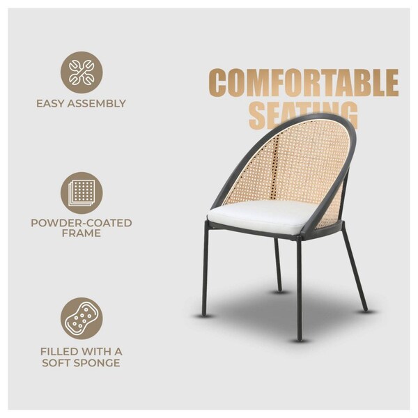 Leisuremod Urbane Collection Modern Dining Chair With Wicker back in Light Grey, 2PK - UC21WLGR2