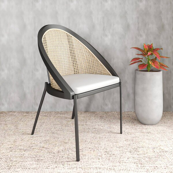 Leisuremod Urbane Collection Modern Dining Chair With Wicker back in Light Grey, 2PK - UC21WLGR2