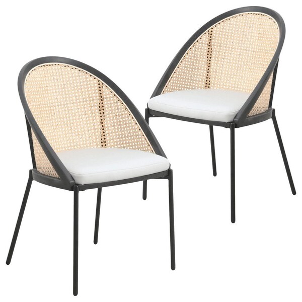 Leisuremod Urbane Collection Modern Dining Chair With Wicker back in Light Grey, 2PK - UC21WLGR2