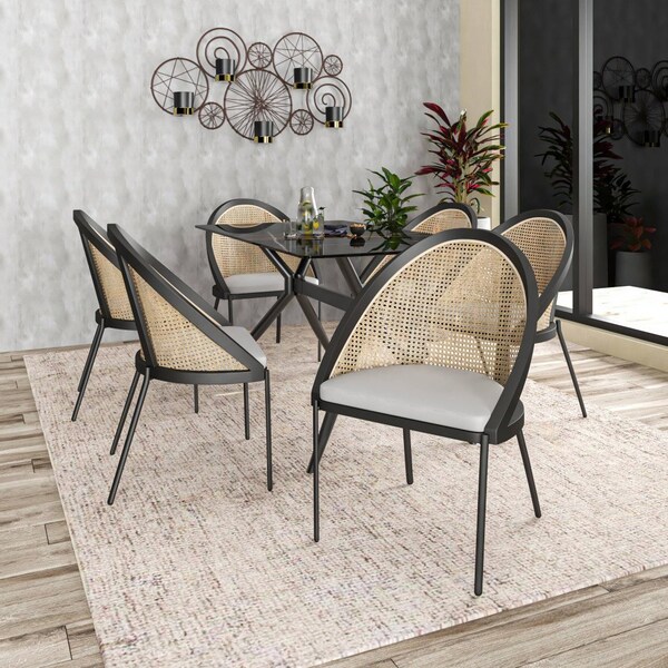 Leisuremod Urbane Collection Modern Dining Chair With Wicker back in Light Grey, 2PK - UC21WLGR2