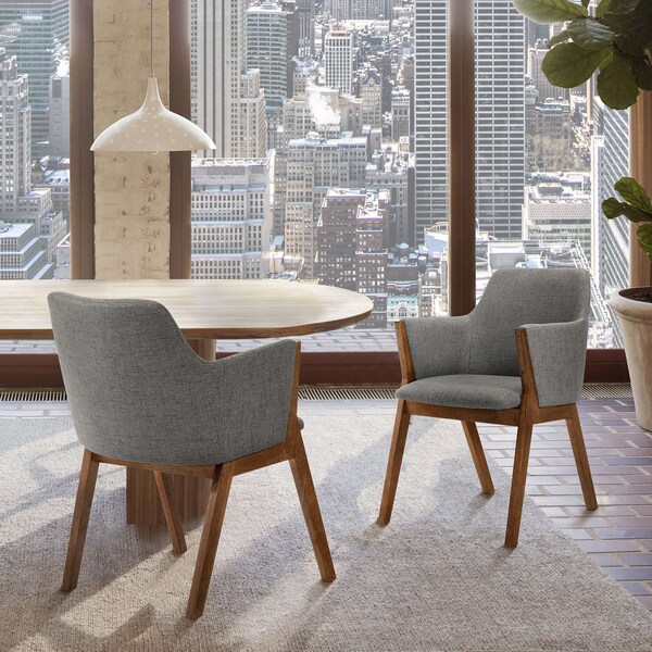 Armen Living Renzo Charcoal Fabric and Walnut Wood Dining Side Chairs - Set of 2 - LCRESIWACH