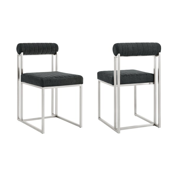 Armen Living Anastasia Dining Chair with Brushed Stainless Steel and Charcoal Fabric - Set of 2 - LCANSIBSCH