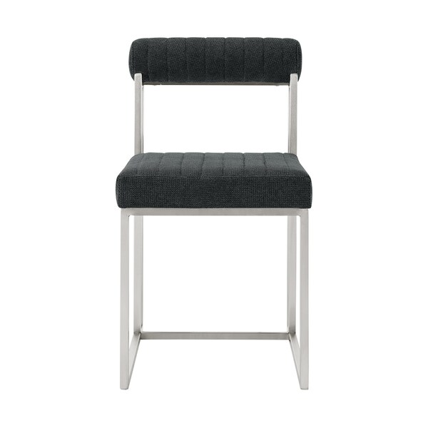 Armen Living Anastasia Dining Chair with Brushed Stainless Steel and Charcoal Fabric - Set of 2 - LCANSIBSCH
