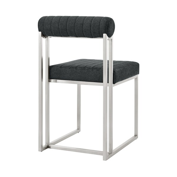 Armen Living Anastasia Dining Chair with Brushed Stainless Steel and Charcoal Fabric - Set of 2 - LCANSIBSCH
