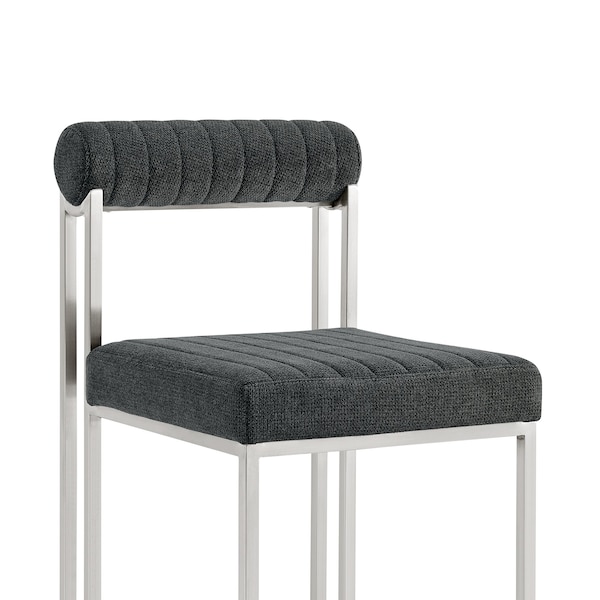 Armen Living Anastasia Dining Chair with Brushed Stainless Steel and Charcoal Fabric - Set of 2 - LCANSIBSCH