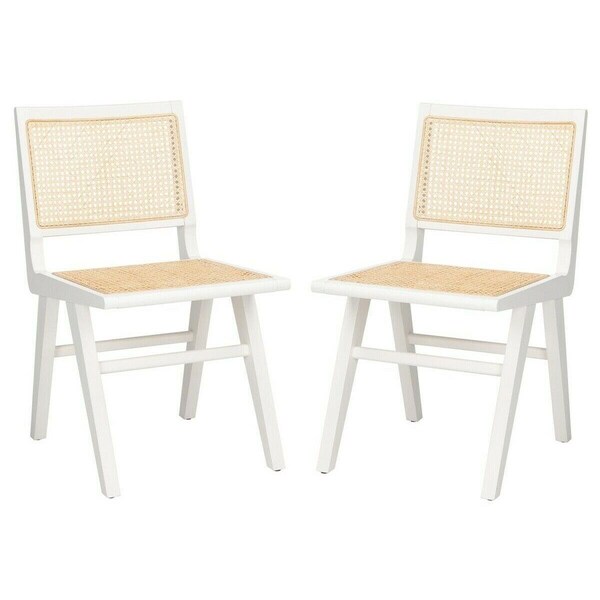 Safavieh Hattie Hattie French Cane Dining Chair, White & Natural - SFV4101C-SET2