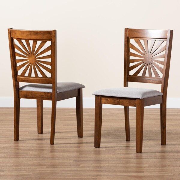 Baxton Studio Olympia Modern Grey Fabric and Walnut Brown Finished Wood 2-Piece Dining Chair Set, PR - 231-2PC-13182-ZORO