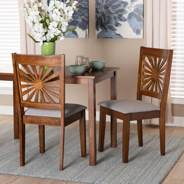 Baxton Studio Olympia Modern Grey Fabric and Walnut Brown Finished Wood 2-Piece Dining Chair Set, PR - 231-2PC-13182-ZORO
