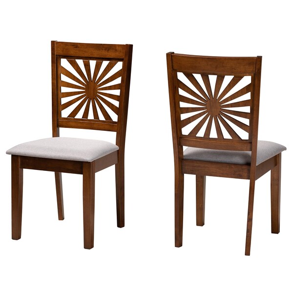 Baxton Studio Olympia Modern Grey Fabric and Walnut Brown Finished Wood 2-Piece Dining Chair Set, PR - 231-2PC-13182-ZORO