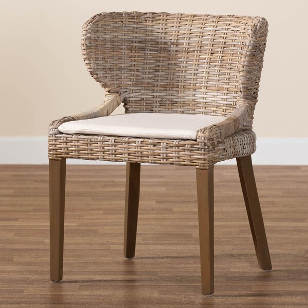 Bali & Pari Niesha Bohemian Grey Natural Kubu Rattan and Mahogany Wood Dining Chair - 245-13720-ZORO
