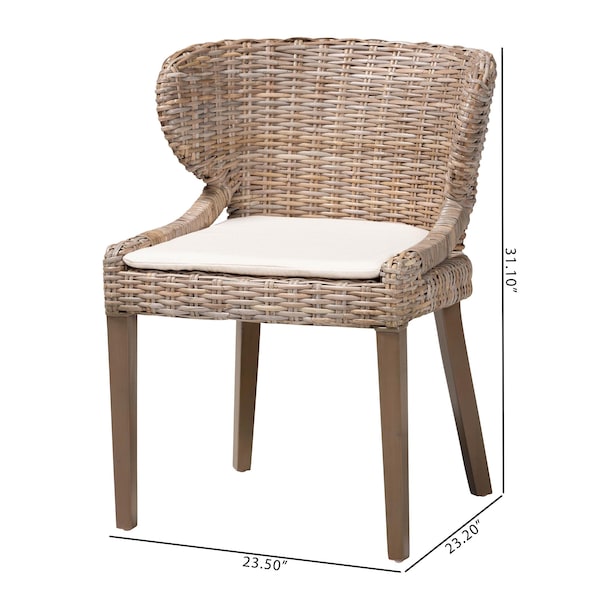 Bali & Pari Niesha Bohemian Grey Natural Kubu Rattan and Mahogany Wood Dining Chair - 245-13720-ZORO