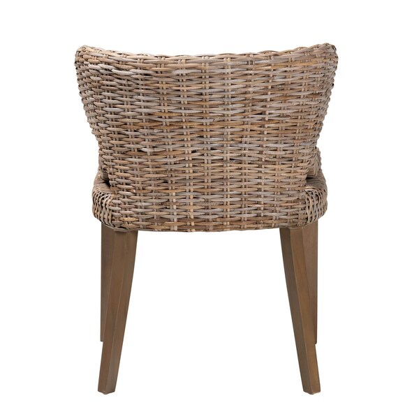 Bali & Pari Niesha Bohemian Grey Natural Kubu Rattan and Mahogany Wood Dining Chair - 245-13720-ZORO