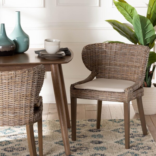 Bali & Pari Niesha Bohemian Grey Natural Kubu Rattan and Mahogany Wood Dining Chair - 245-13720-ZORO