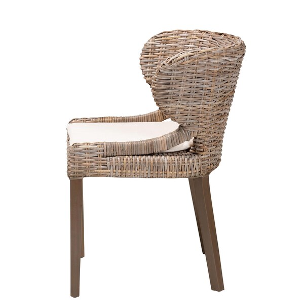 Bali & Pari Niesha Bohemian Grey Natural Kubu Rattan and Mahogany Wood Dining Chair - 245-13720-ZORO