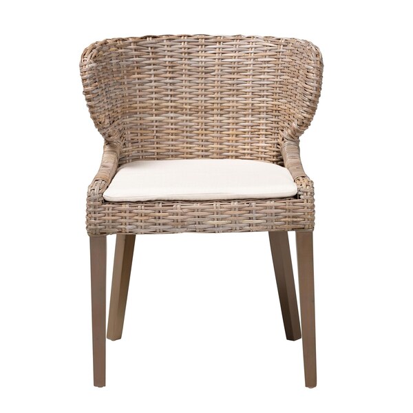Bali & Pari Niesha Bohemian Grey Natural Kubu Rattan and Mahogany Wood Dining Chair - 245-13720-ZORO
