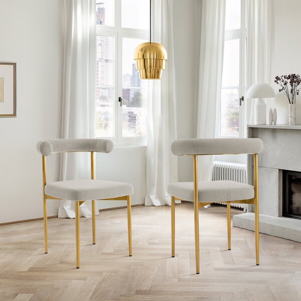 Armen Living Shannon Dining Chair with Gold Brushed Stainless Steel and Taupe Fabric - Set of 2 - LCSNSIBGLTP