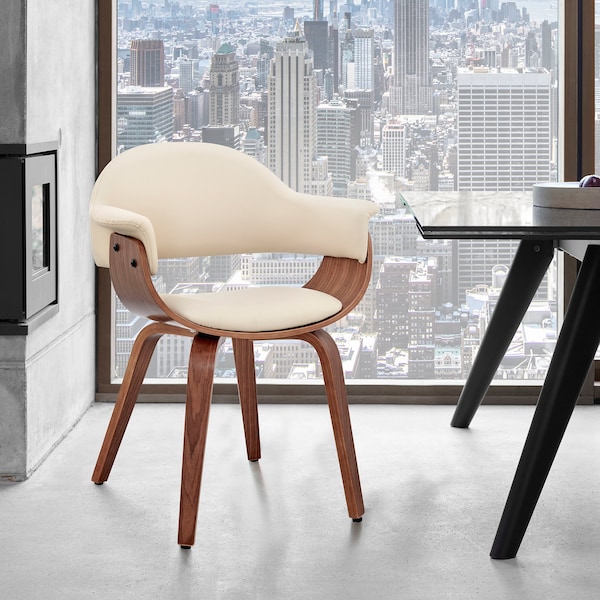 Armen Living Adalyn Cream Faux Leather and Walnut Wood Dining Room Accent Chair - LCADCHWACR