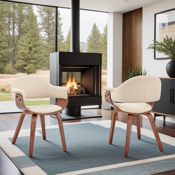 Armen Living Adalyn Cream Faux Leather and Walnut Wood Dining Room Accent Chair - LCADCHWACR