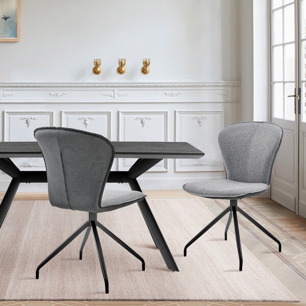 Armen Living Petrie Dining Room Accent Chair in Gray Fabric and Faux Leather with Black Finish - Set of 2 - LCPESIGR