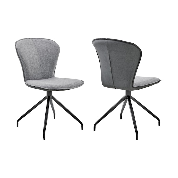 Armen Living Petrie Dining Room Accent Chair in Gray Fabric and Faux Leather with Black Finish - Set of 2 - LCPESIGR