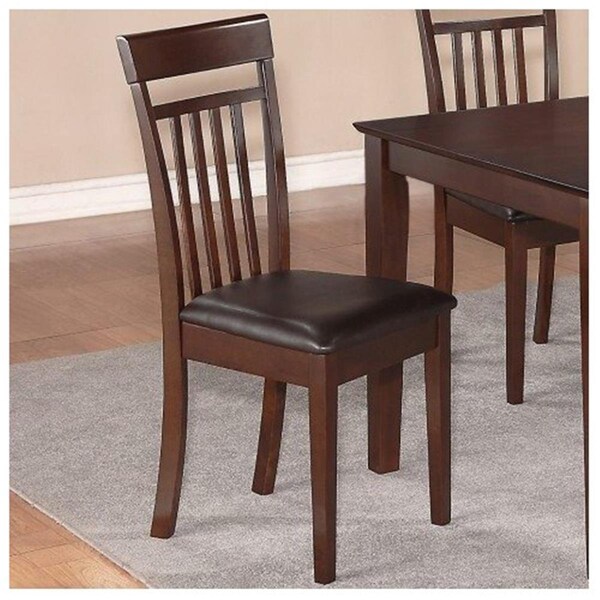 East West Furniture Capri slat back Chair with Leather Upholstered Seat- Mahogany, 2PK - CAC-MAH-LC