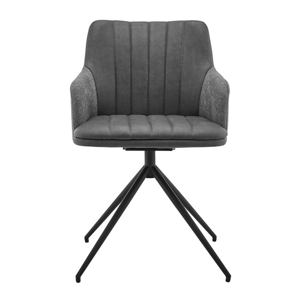 Armen Living Simone Modern Faux Leather and Fabric Metal Swivel Dining Room Chairs - Set of 2 - LCSICHGRBL