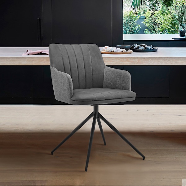Armen Living Simone Modern Faux Leather and Fabric Metal Swivel Dining Room Chairs - Set of 2 - LCSICHGRBL
