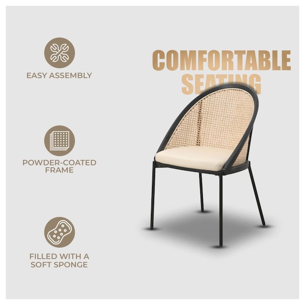Leisuremod Urbane Collection Modern Dining Chair With Wicker back in Cream - UC21WCR