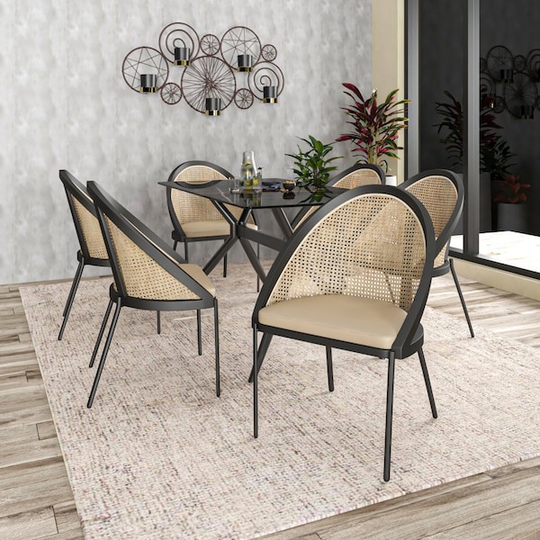 Leisuremod Urbane Collection Modern Dining Chair With Wicker back in Cream - UC21WCR
