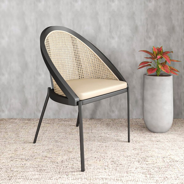 Leisuremod Urbane Collection Modern Dining Chair With Wicker back in Cream - UC21WCR