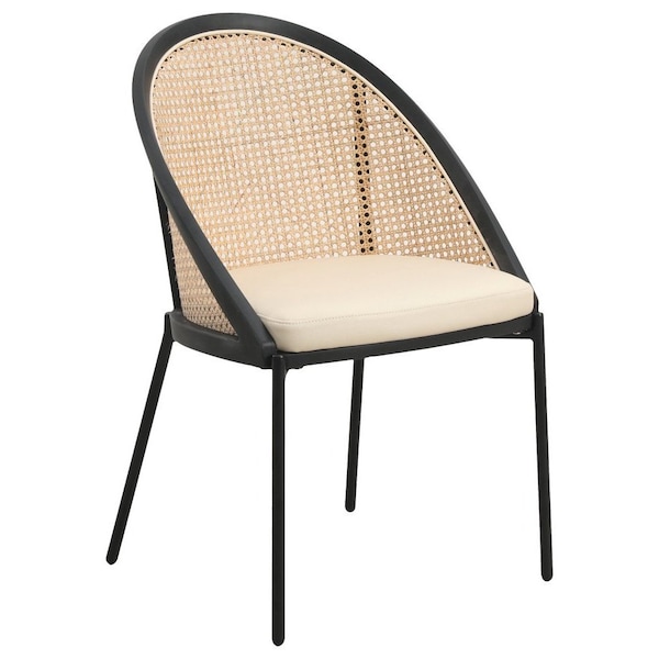 Leisuremod Urbane Collection Modern Dining Chair With Wicker back in Cream - UC21WCR