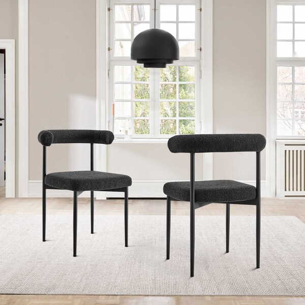 Armen Living Shannon Dining Chair with Matte Black Iron and Black Fabric - Set of 2 - LCSNSIBLK