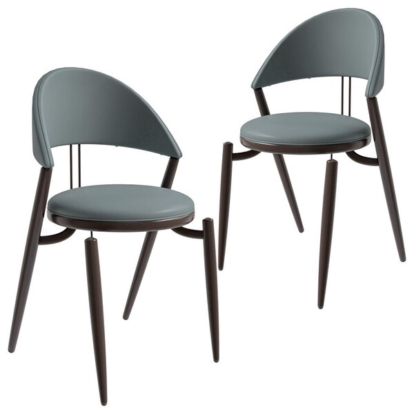 Leisuremod Venice Collection Modern Dining Chair In Black in Grey, 2PK - VC49LGR2