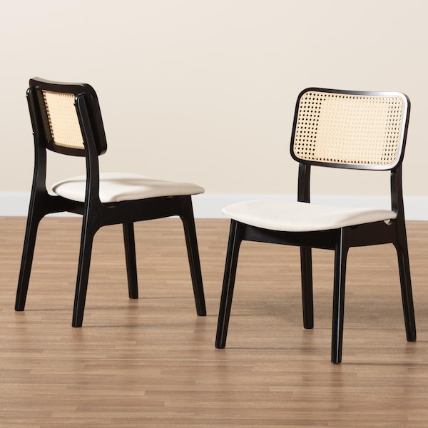 Baxton Studio Dannon Mid-Century Modern Cream Fabric and Black Finished Wood 2-Piece Dining Chair Set, PR - 234-2PC-13296-ZORO
