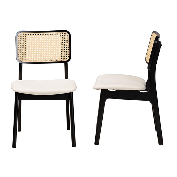 Baxton Studio Dannon Mid-Century Modern Cream Fabric and Black Finished Wood 2-Piece Dining Chair Set, PR - 234-2PC-13296-ZORO