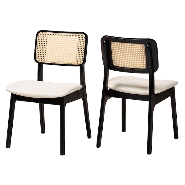 Baxton Studio Dannon Mid-Century Modern Cream Fabric and Black Finished Wood 2-Piece Dining Chair Set, PR - 234-2PC-13296-ZORO
