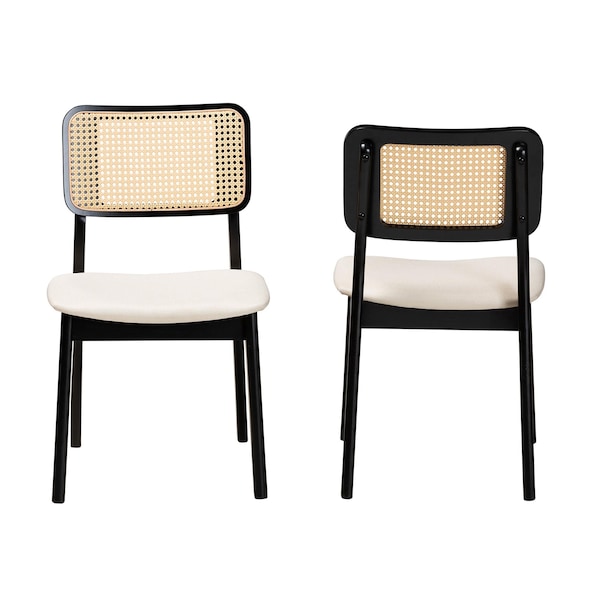 Baxton Studio Dannon Mid-Century Modern Cream Fabric and Black Finished Wood 2-Piece Dining Chair Set, PR - 234-2PC-13296-ZORO