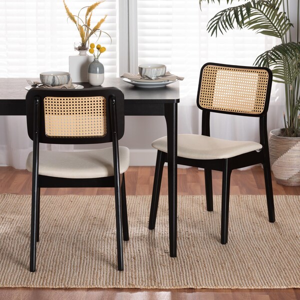 Baxton Studio Dannon Mid-Century Modern Cream Fabric and Black Finished Wood 2-Piece Dining Chair Set, PR - 234-2PC-13296-ZORO