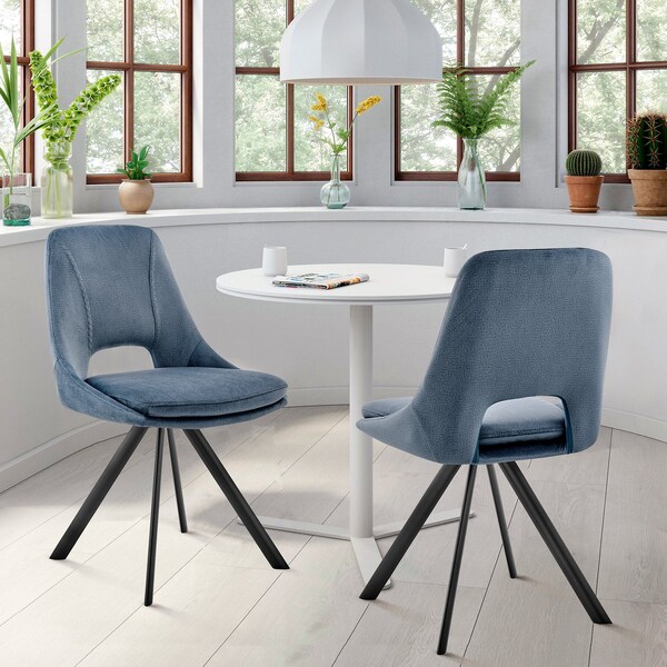 Armen Living Lexi Dining Room Accent Chair in Blue Velvet and Black Finish - Set of 2 - LCLESIBLU
