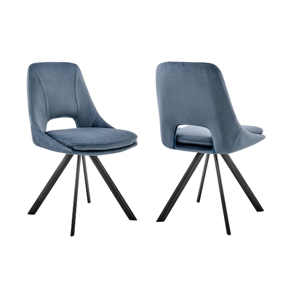 Armen Living Lexi Dining Room Accent Chair in Blue Velvet and Black Finish - Set of 2 - LCLESIBLU